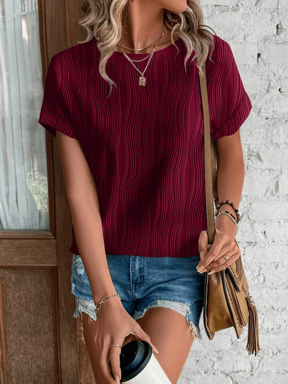 Womens Tops Eyelet Embroidery Summer Spring Crewneck Curved Hem 2025 Casual Cap Short Sleeve Tunic Trendy T Shirts