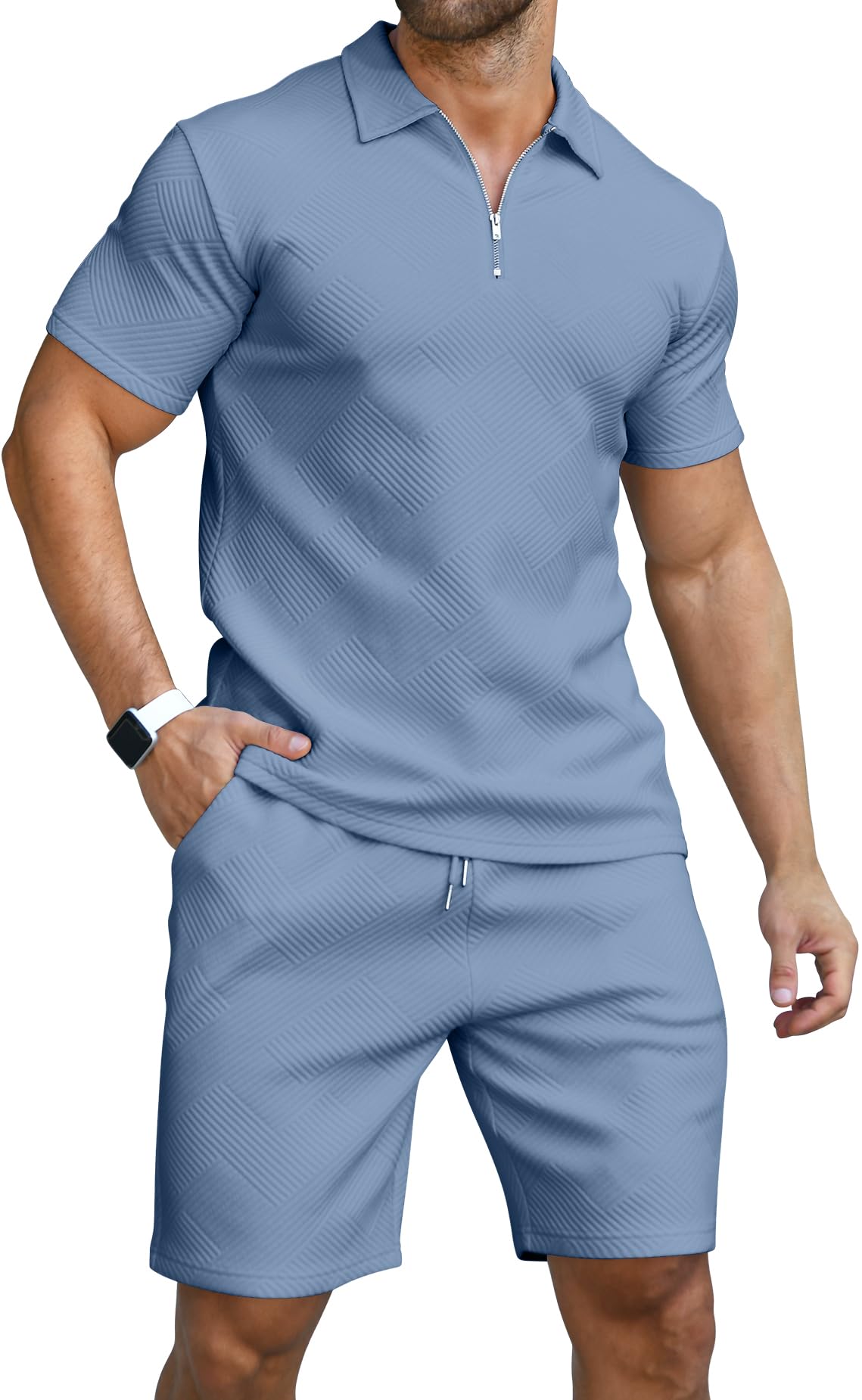 KUYIGO Men's Outfits Two-piece Casual Set Short Sleeve Polo Shirts and Beach Shorts Summer Tracksuits