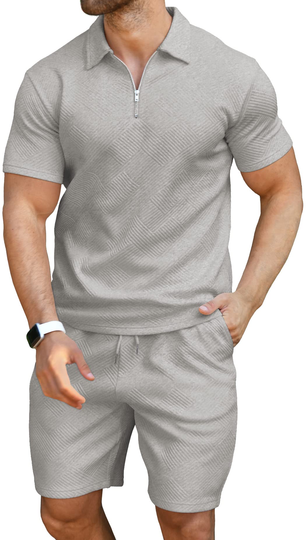 KUYIGO Men's Outfits Two-piece Casual Set Short Sleeve Polo Shirts and Beach Shorts Summer Tracksuits