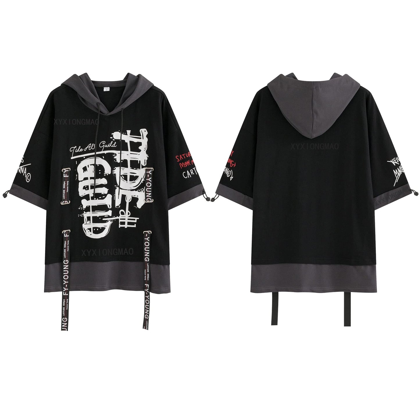 XYXIONGMAO Techwear Shirt Japanese Streetwear Hip Hop Shirts Men Graphic T Alphabet Design Workwear Gothic Hoodie