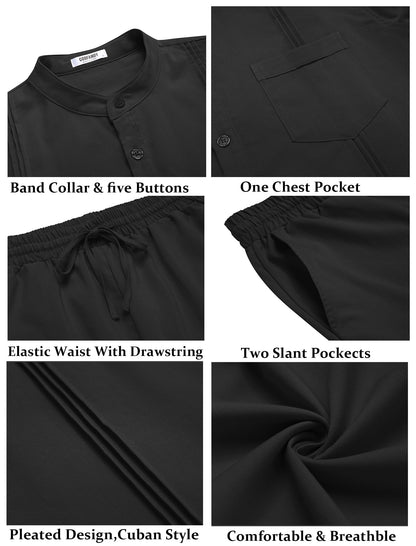 COOFANDY Men's 2 Piece Cotton Linen Sets Casual Long Sleeve Henley Shirts Yoga Pants Set Beach Cuban Outfits