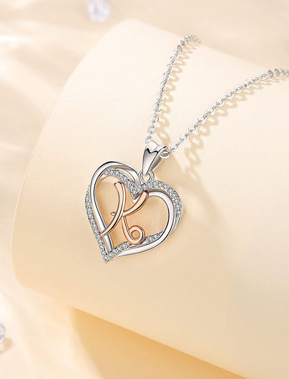 INFUSEU Sterling Silver Heart Initial Pendant Necklaces for Women Girls, Letter A-Z Jewelry Personalized Birthday Name Gifts for Her, 20 Inch Chain