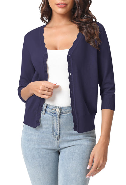 Urban CoCo Woman's 3/4 Sleeve Solid V-Neck Cardigan Sweater for Dress Lightweight Knit Shrugs