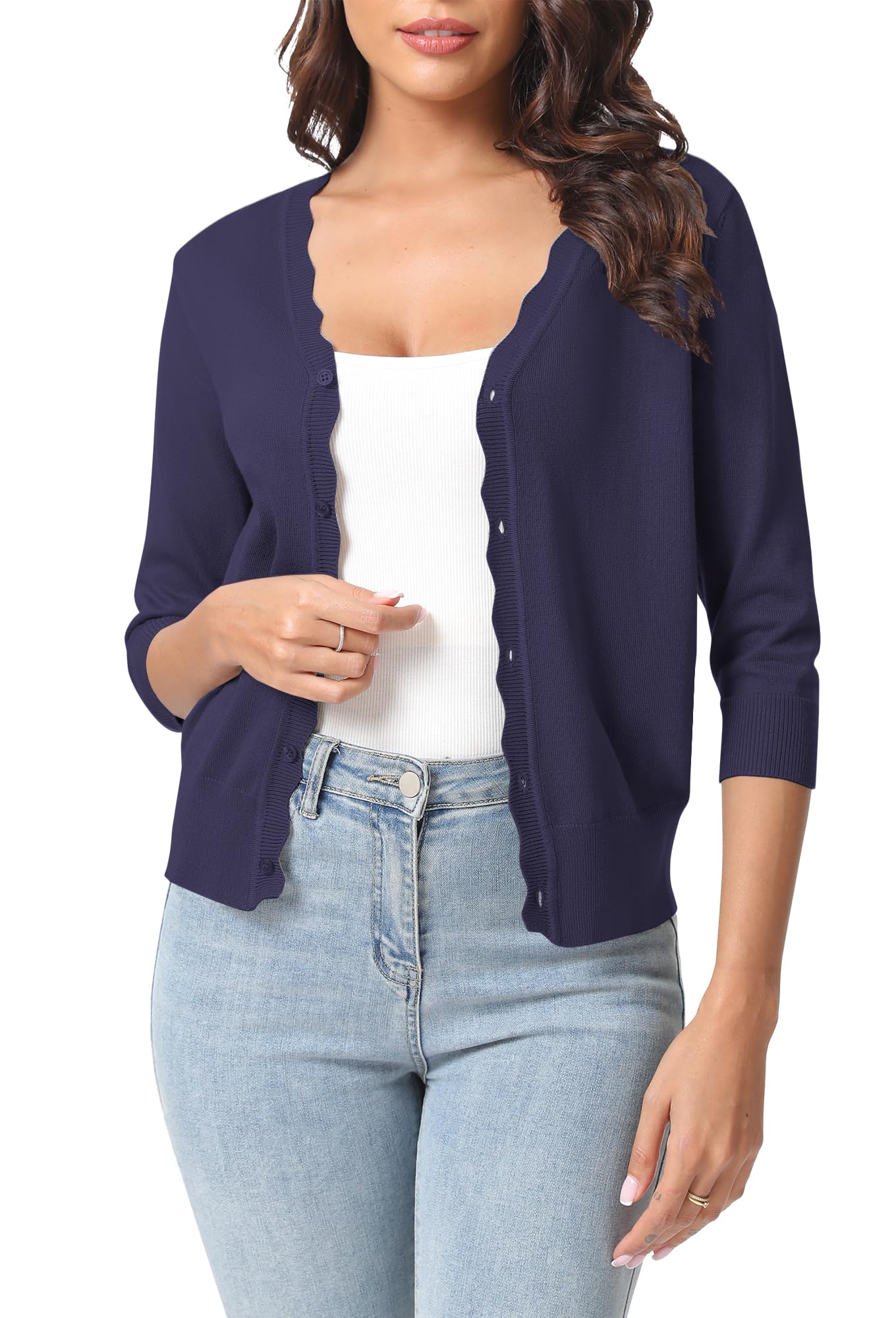 Urban CoCo Woman's 3/4 Sleeve Solid V-Neck Cardigan Sweater for Dress Lightweight Knit Shrugs