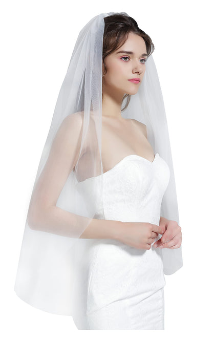 BEAUTELICATE Wedding Bridal Veil with Comb 1 Tier Cut Edge Ivory White Elbow Fingertip Chapel Cathedral Length V67