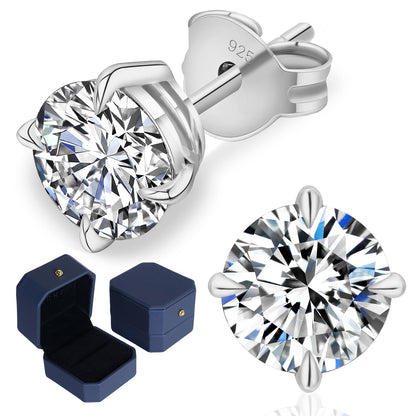 KRKC Moissanite Earrings, Christmas Birthday Gifts with Luxury Box, Hypoallergenic 925 Sterling Silver 14K White Gold Plated, 0.6-3CT D color VVS1 Clarity Lab Created Stud Diamond Earrings for Women