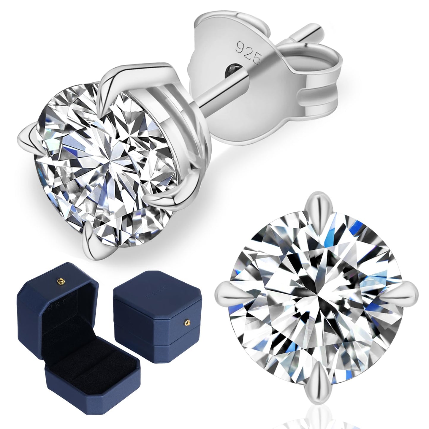 KRKC Moissanite Earrings, Christmas Birthday Gifts with Luxury Box, Hypoallergenic 925 Sterling Silver 14K White Gold Plated, 0.6-3CT D color VVS1 Clarity Lab Created Stud Diamond Earrings for Women
