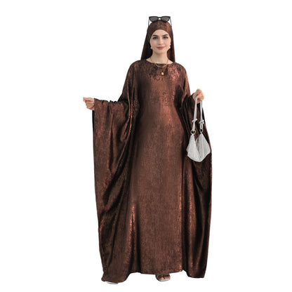Women Prayer Abaya Dubai Bat Sleeve Dress Islamic Printed Long Robe with Belt