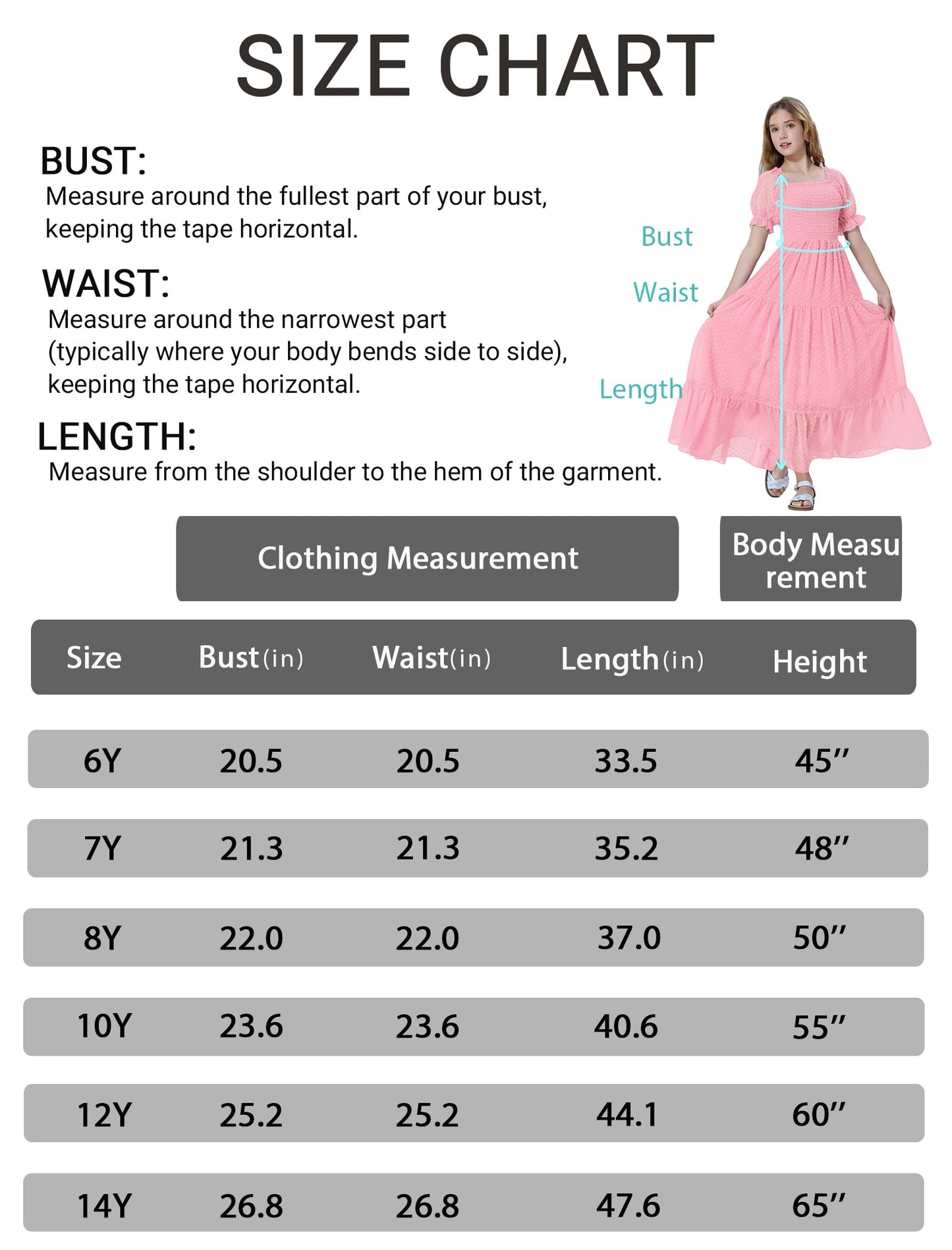 EXARUS Girls Maxi Long Smocked Dress Tween Swiss Dots Summer Square Neck Short Sleeve Casual A-line Dresses for 6-12Y | Tween A-Line Dresses Vacation Beach Sundress Beach Dance Casual Homecoming Party 6-14Y