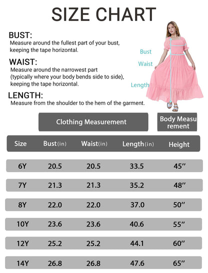 EXARUS Girls Maxi Long Smocked Dress Tween Swiss Dots Summer Square Neck Short Sleeve Casual A-line Dresses for 6-12Y | Tween A-Line Dresses Vacation Beach Sundress Beach Dance Casual Homecoming Party 6-14Y