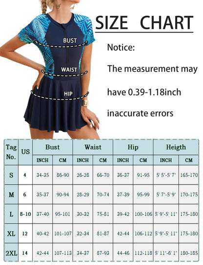 FEOYA Women's Short Sleeve Swimsuits Swim Dress 50+ UPF Rash Guard Modest One Piece Swimwear with Skirt Bathing Suit