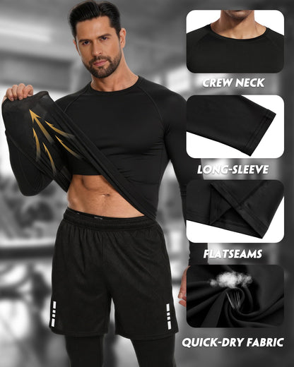 Men's Sports Running Set (Pack of 4 or 5) Athletic Shirt+Short/Compression Shirt+Pants with Coat Tracksuit Gym Suits