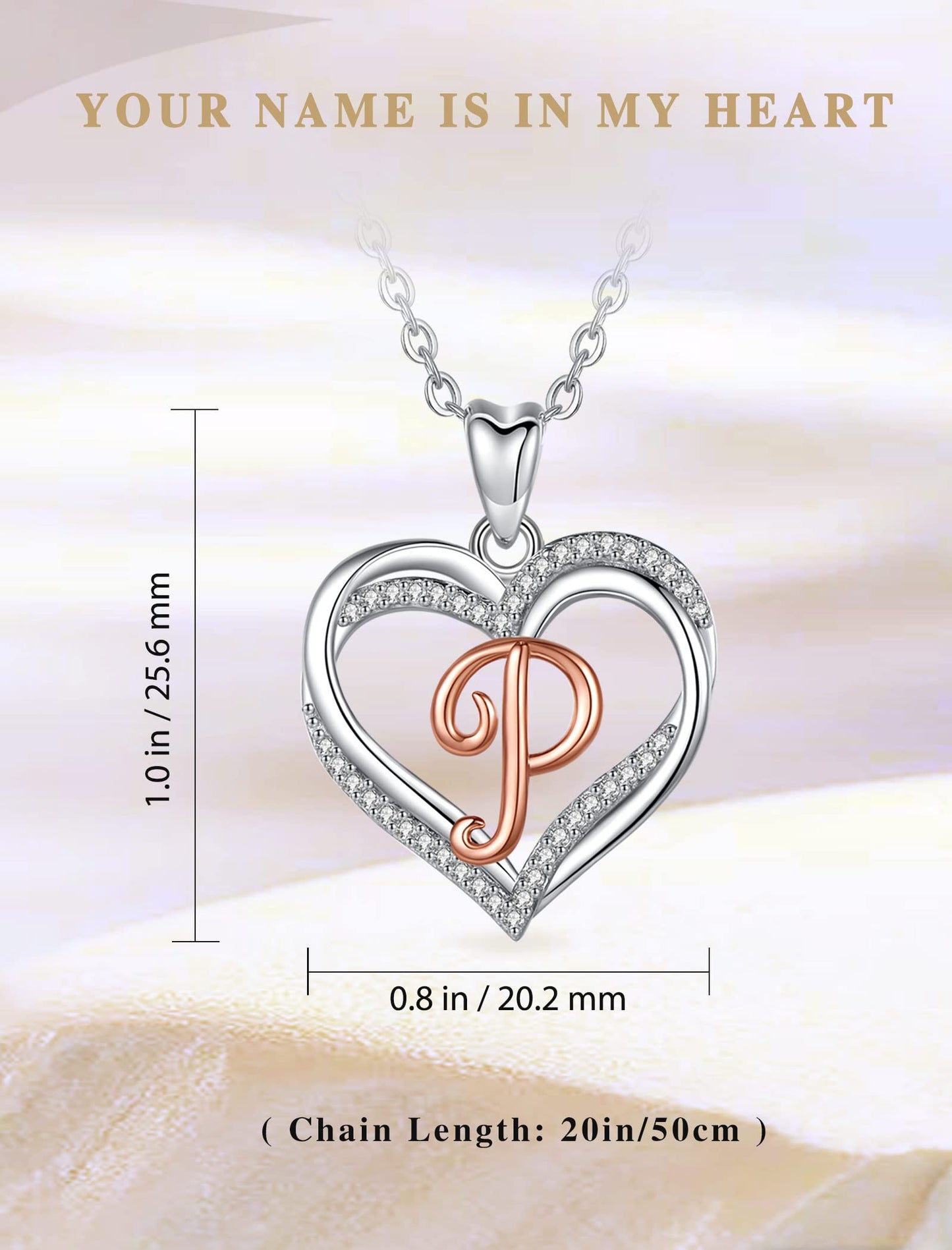INFUSEU Sterling Silver Heart Initial Pendant Necklaces for Women Girls, Letter A-Z Jewelry Personalized Birthday Name Gifts for Her, 20 Inch Chain