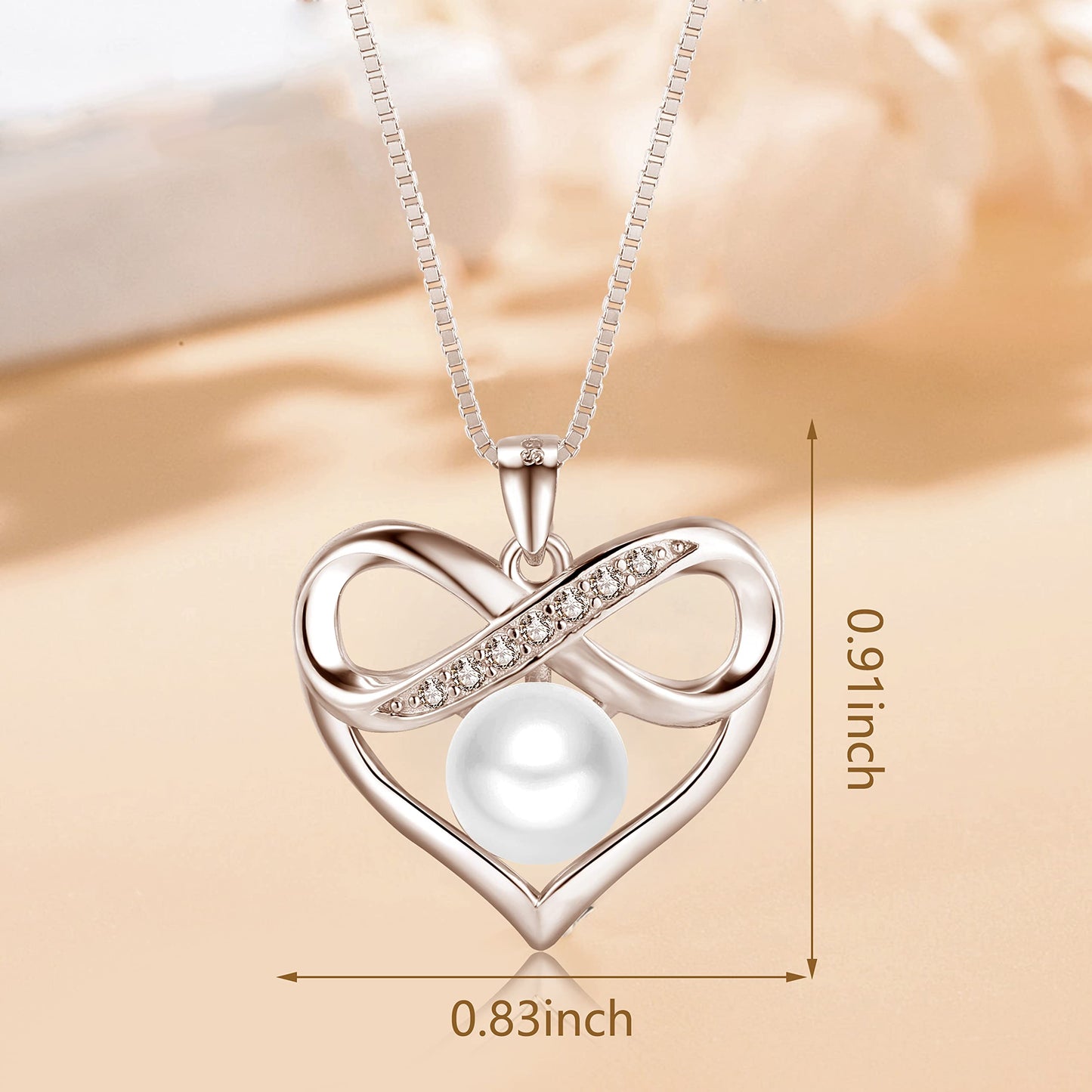 NONNYL Heart-Pearl-Necklace- Gifts for Women, Mom Wife Girlfriend Her Anniversary Birthday Mothers Day Valentine's Day Christmas Jewelry Gifts Real 8-9mm White Freshwater Cultured Pearls Pendant