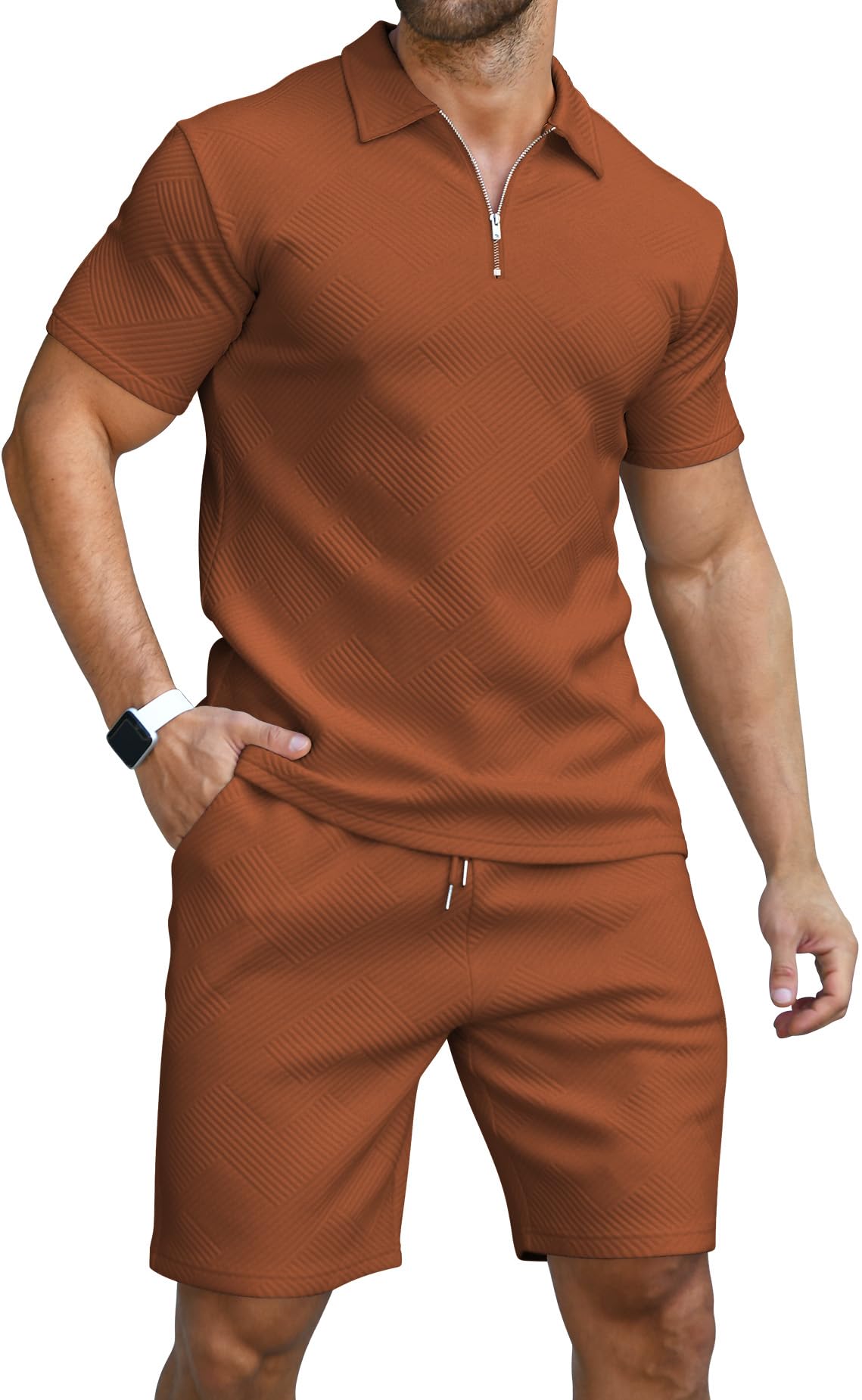 KUYIGO Men's Outfits Two-piece Casual Set Short Sleeve Polo Shirts and Beach Shorts Summer Tracksuits
