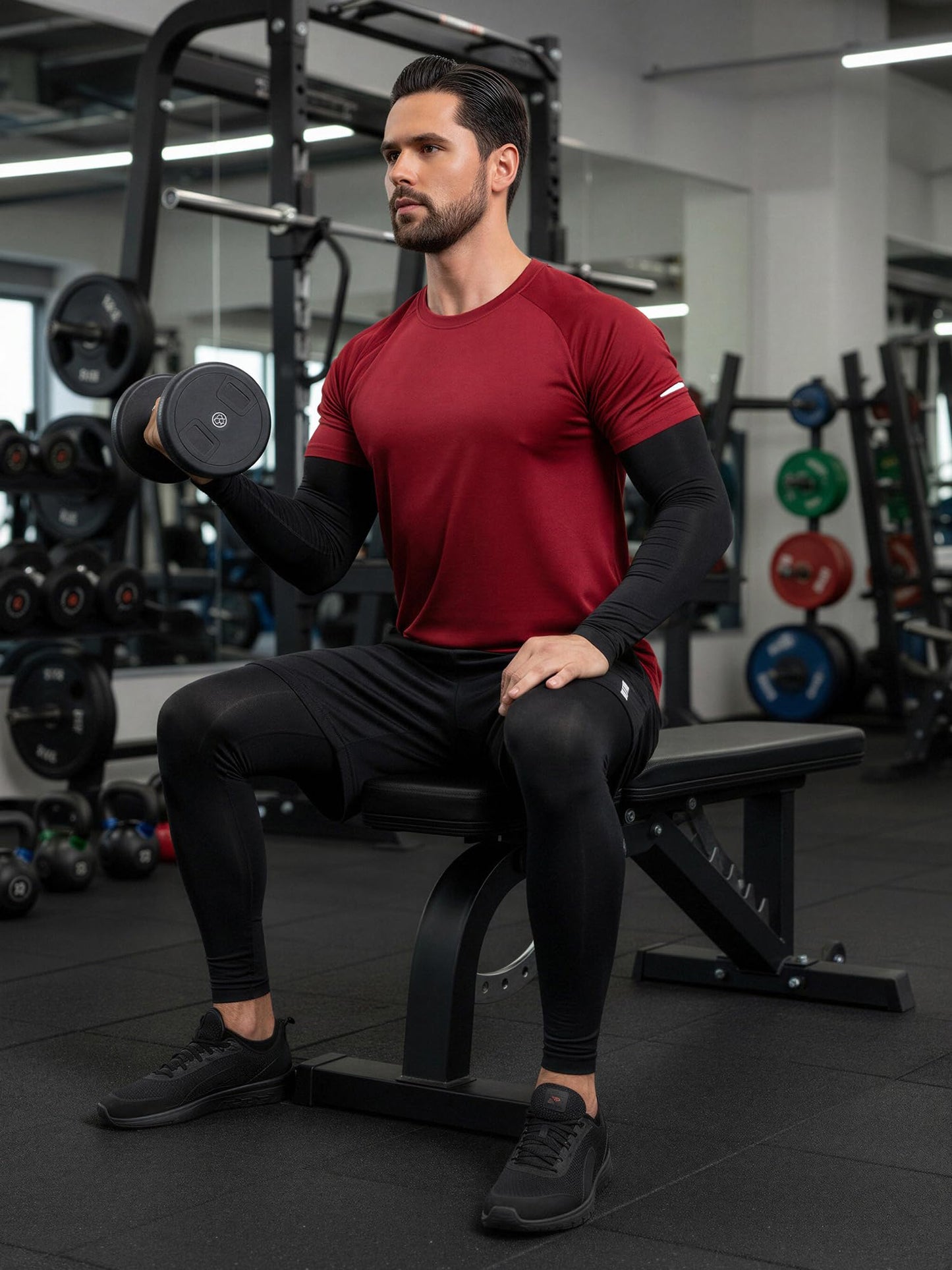 Men's Sports Running Set (Pack of 4 or 5) Athletic Shirt+Short/Compression Shirt+Pants with Coat Tracksuit Gym Suits