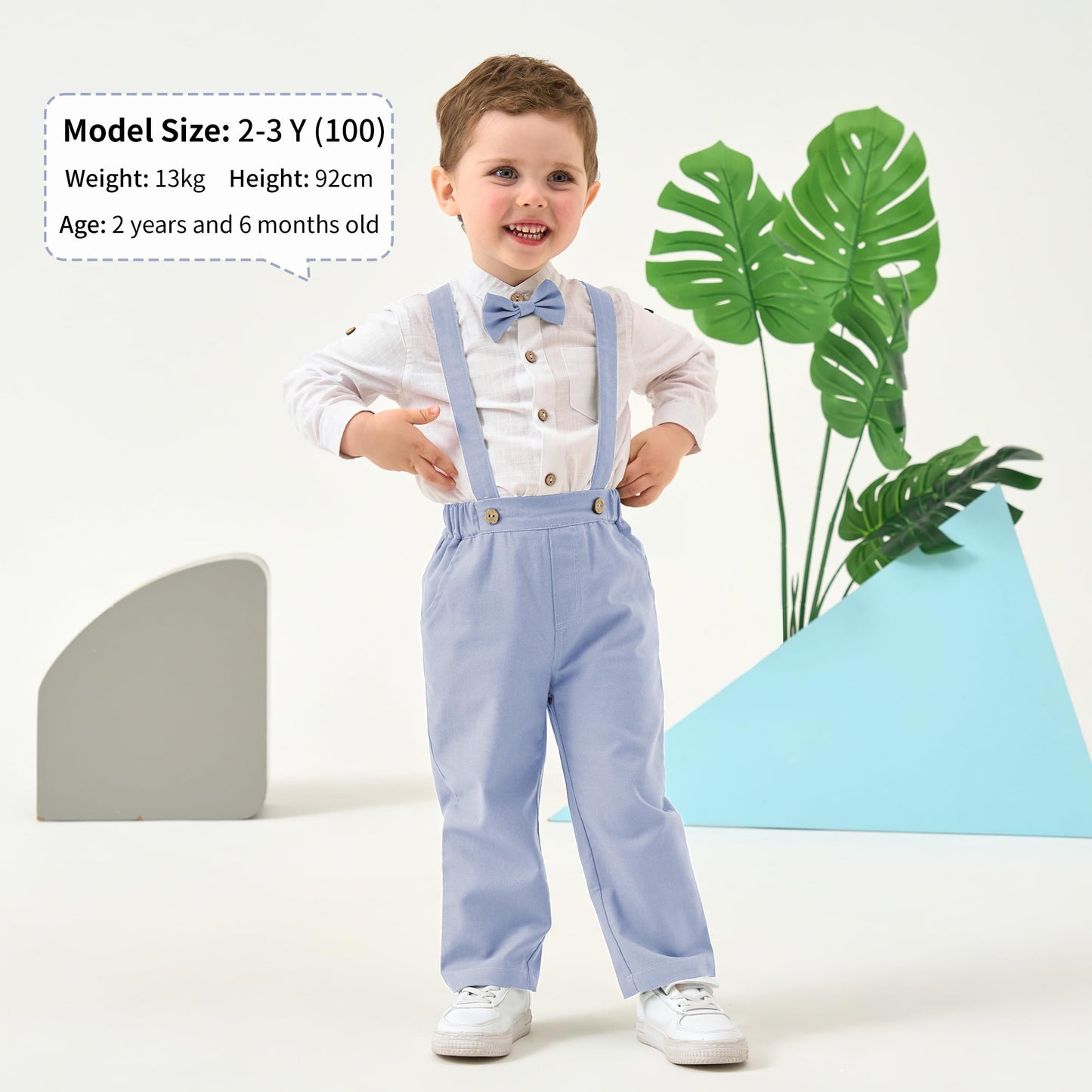 Volunboy Baby Boys Cotton Linen Formal Suspenders Outfits with Bowtie Toddler Long Sleeve Gentleman Wedding Dress Clothes