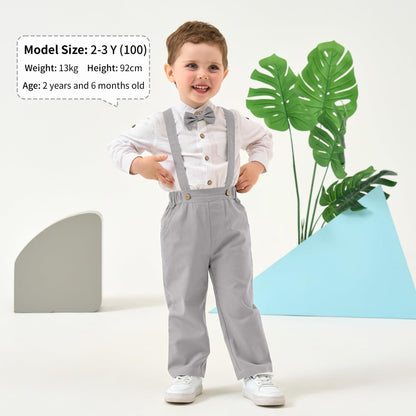 Volunboy Baby Boys Cotton Linen Formal Suspenders Outfits with Bowtie Toddler Long Sleeve Gentleman Wedding Dress Clothes