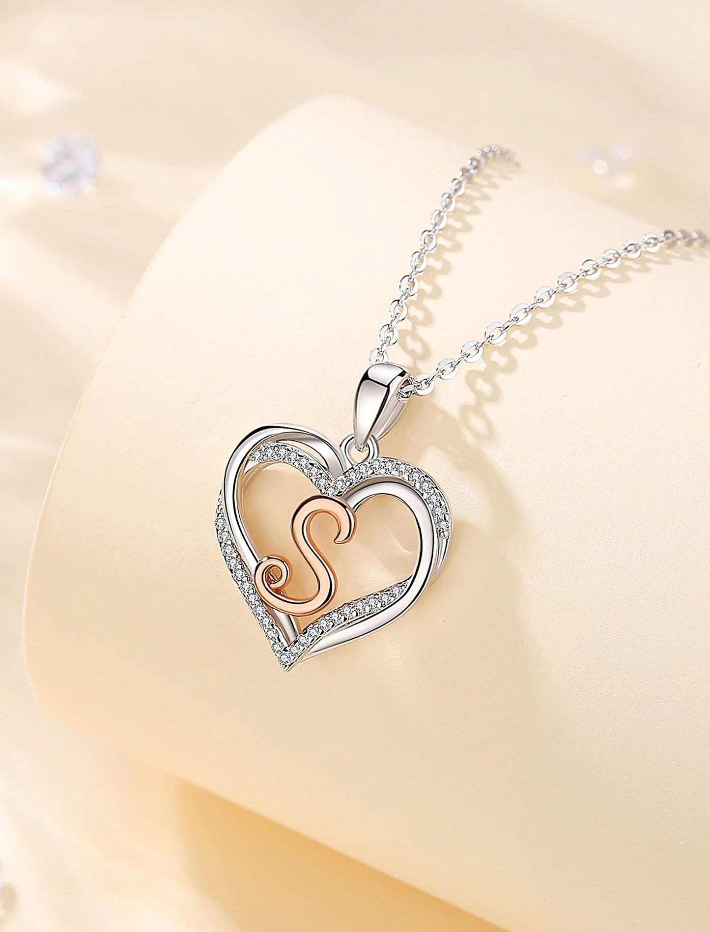 INFUSEU Sterling Silver Heart Initial Pendant Necklaces for Women Girls, Letter A-Z Jewelry Personalized Birthday Name Gifts for Her, 20 Inch Chain