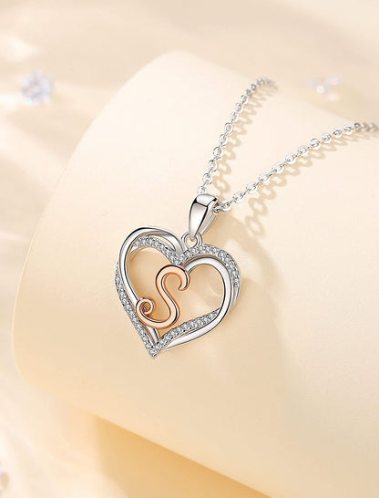 INFUSEU Sterling Silver Heart Initial Pendant Necklaces for Women Girls, Letter A-Z Jewelry Personalized Birthday Name Gifts for Her, 20 Inch Chain