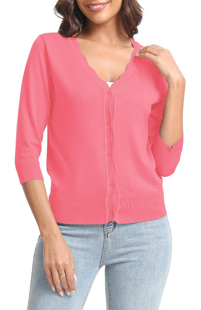 Urban CoCo Woman's 3/4 Sleeve Solid V-Neck Cardigan Sweater for Dress Lightweight Knit Shrugs