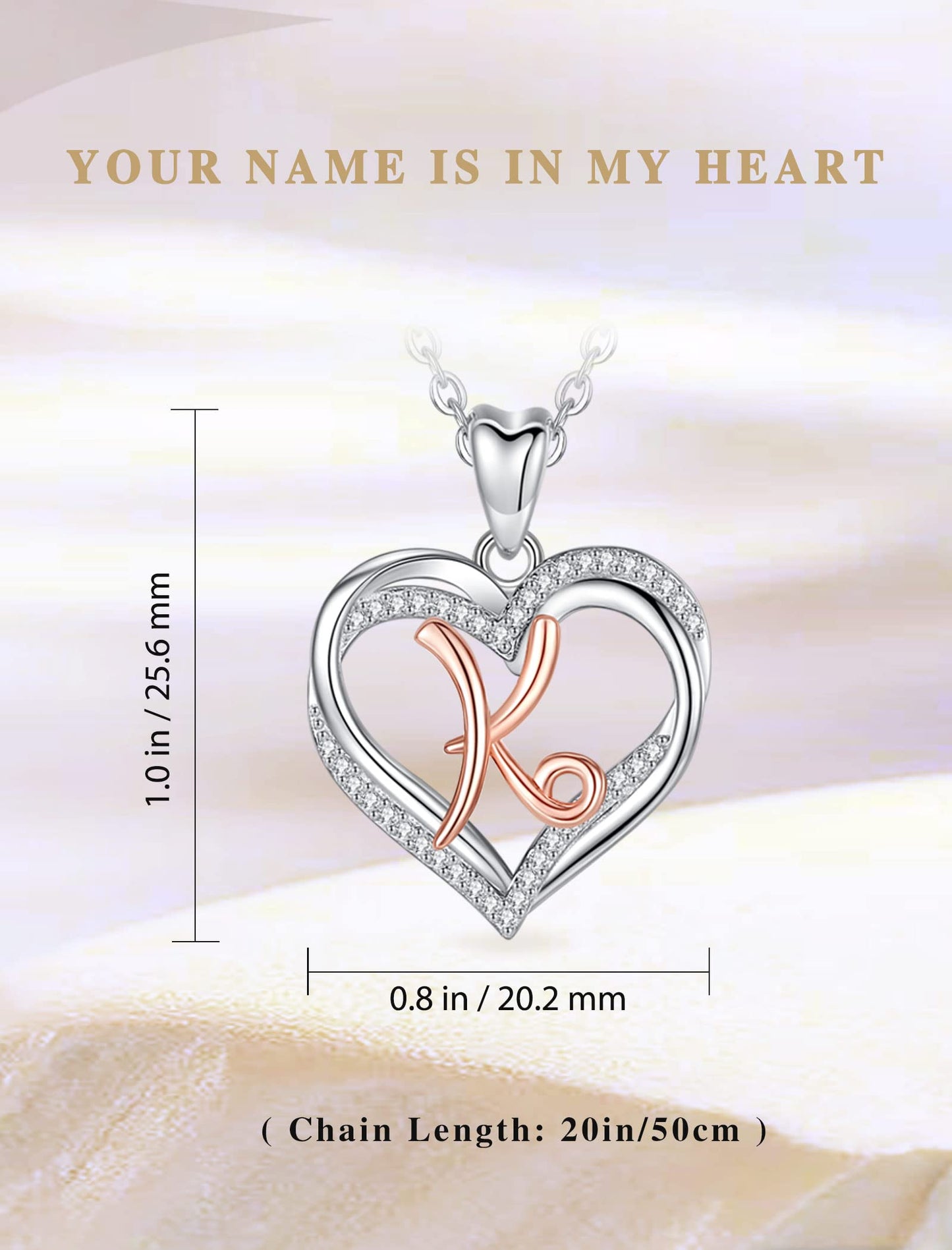 INFUSEU Sterling Silver Heart Initial Pendant Necklaces for Women Girls, Letter A-Z Jewelry Personalized Birthday Name Gifts for Her, 20 Inch Chain