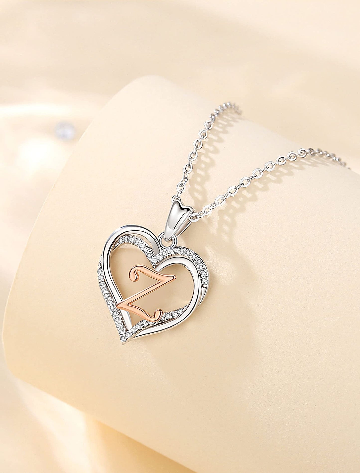 INFUSEU Sterling Silver Heart Initial Pendant Necklaces for Women Girls, Letter A-Z Jewelry Personalized Birthday Name Gifts for Her, 20 Inch Chain
