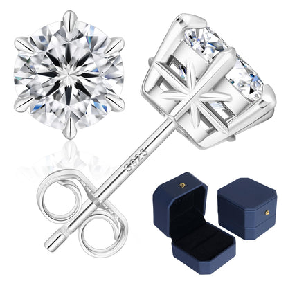 KRKC Moissanite Earrings, Christmas Birthday Gifts with Luxury Box, Hypoallergenic 925 Sterling Silver 14K White Gold Plated, 0.6-3CT D color VVS1 Clarity Lab Created Stud Diamond Earrings for Women