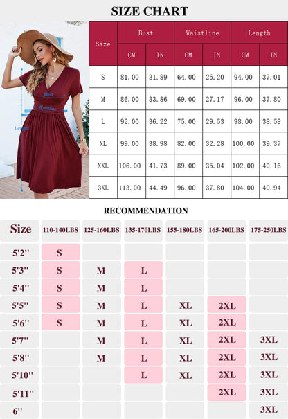 WEACZZY Women's Summer Short Sleeve Casual Dresses V-Neck Floral Party Dress with Pockets