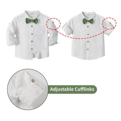 Volunboy Baby Boys Cotton Linen Formal Suspenders Outfits with Bowtie Toddler Long Sleeve Gentleman Wedding Dress Clothes