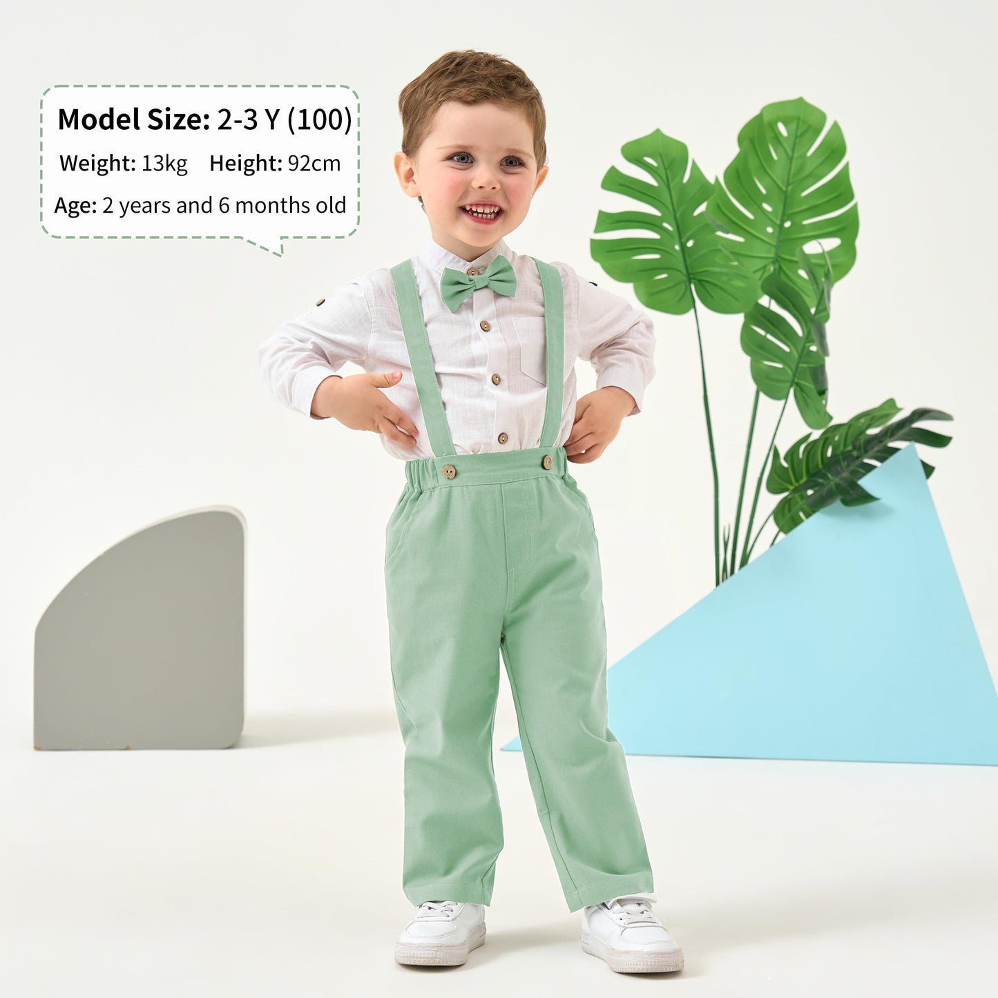 Volunboy Baby Boys Cotton Linen Formal Suspenders Outfits with Bowtie Toddler Long Sleeve Gentleman Wedding Dress Clothes