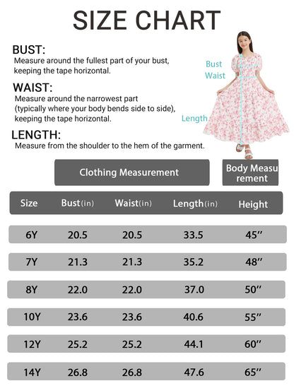 EXARUS Girls Maxi Long Smocked Dress Tween Swiss Dots Summer Square Neck Short Sleeve Casual A-line Dresses for 6-12Y | Tween A-Line Dresses Vacation Beach Sundress Beach Dance Casual Homecoming Party 6-14Y
