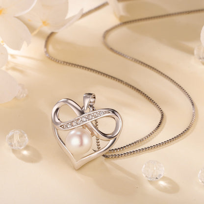 NONNYL Heart-Pearl-Necklace- Gifts for Women, Mom Wife Girlfriend Her Anniversary Birthday Mothers Day Valentine's Day Christmas Jewelry Gifts Real 8-9mm White Freshwater Cultured Pearls Pendant