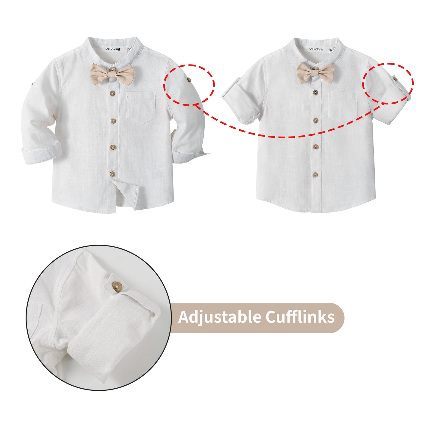 Volunboy Baby Boys Cotton Linen Formal Suspenders Outfits with Bowtie Toddler Long Sleeve Gentleman Wedding Dress Clothes
