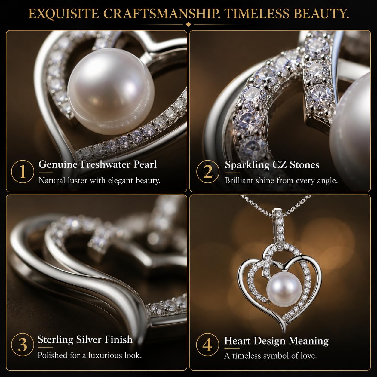 NONNYL Heart-Pearl-Necklace- Gifts for Women, Mom Wife Girlfriend Her Anniversary Birthday Mothers Day Valentine's Day Christmas Jewelry Gifts Real 8-9mm White Freshwater Cultured Pearls Pendant