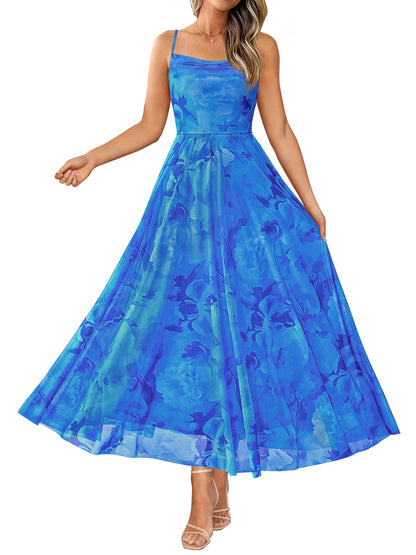 BTFBM Women Summer Floral Maxi Dresses Elegant Spaghetti Strap Dress Printed Party Dress Beach Long Dresses