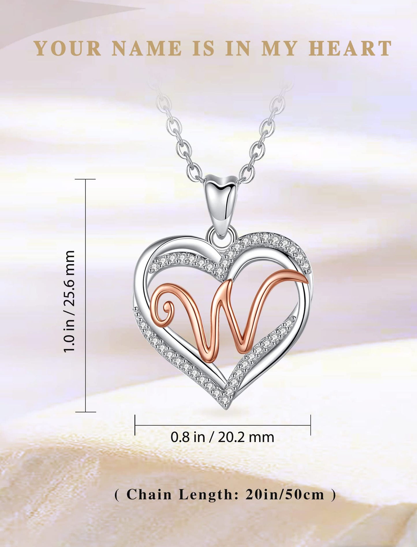 INFUSEU Sterling Silver Heart Initial Pendant Necklaces for Women Girls, Letter A-Z Jewelry Personalized Birthday Name Gifts for Her, 20 Inch Chain