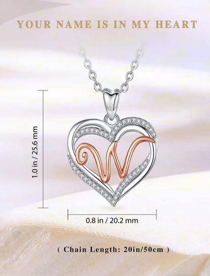 INFUSEU Sterling Silver Heart Initial Pendant Necklaces for Women Girls, Letter A-Z Jewelry Personalized Birthday Name Gifts for Her, 20 Inch Chain