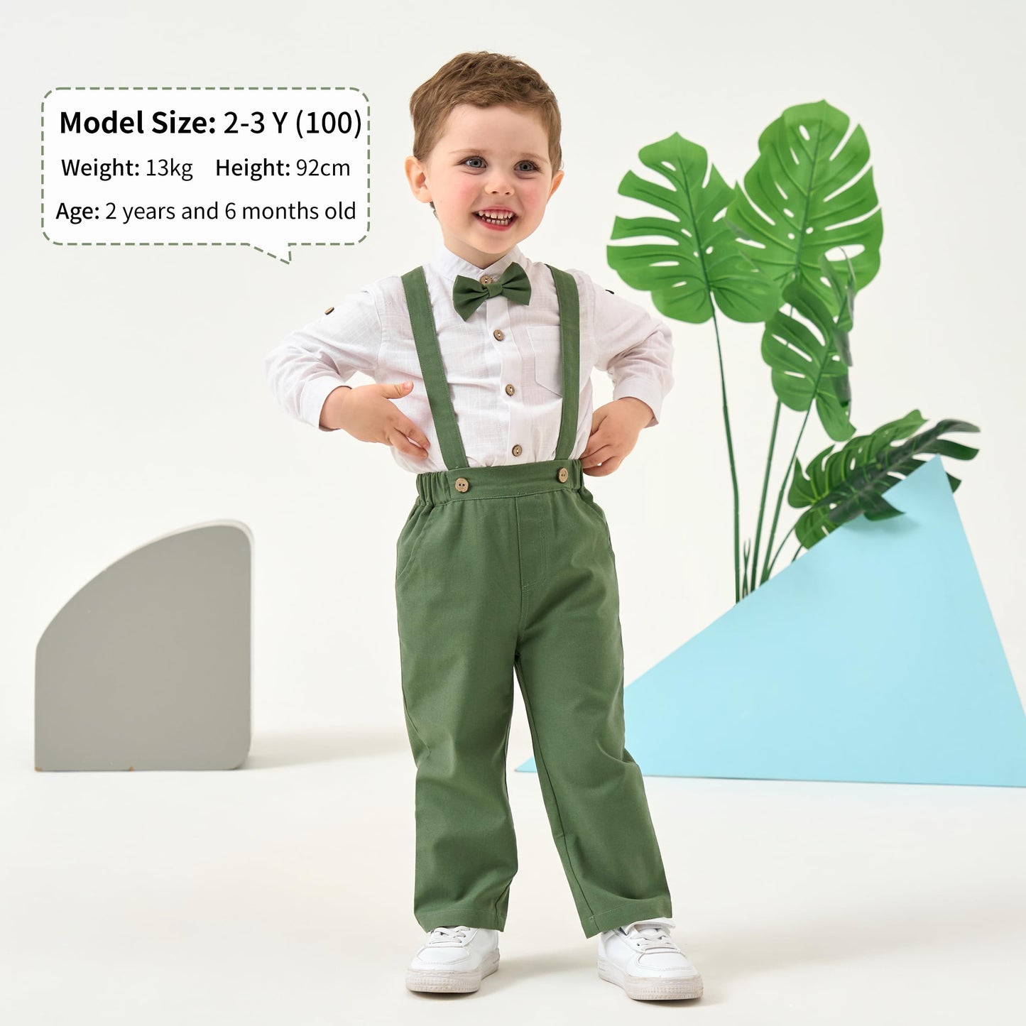 Volunboy Baby Boys Cotton Linen Formal Suspenders Outfits with Bowtie Toddler Long Sleeve Gentleman Wedding Dress Clothes