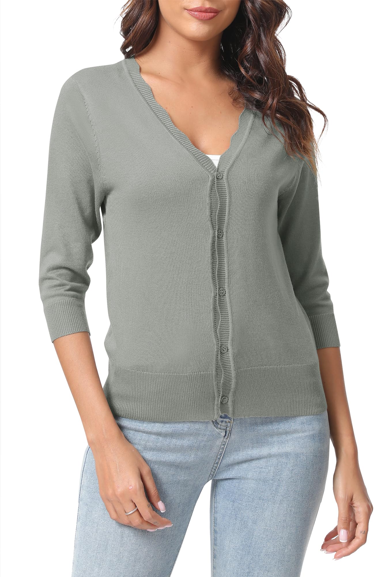Urban CoCo Woman's 3/4 Sleeve Solid V-Neck Cardigan Sweater for Dress Lightweight Knit Shrugs