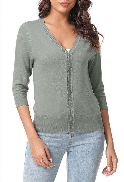 Urban CoCo Woman's 3/4 Sleeve Solid V-Neck Cardigan Sweater for Dress Lightweight Knit Shrugs