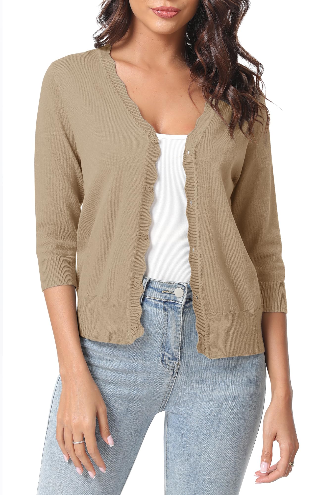 Urban CoCo Woman's 3/4 Sleeve Solid V-Neck Cardigan Sweater for Dress Lightweight Knit Shrugs