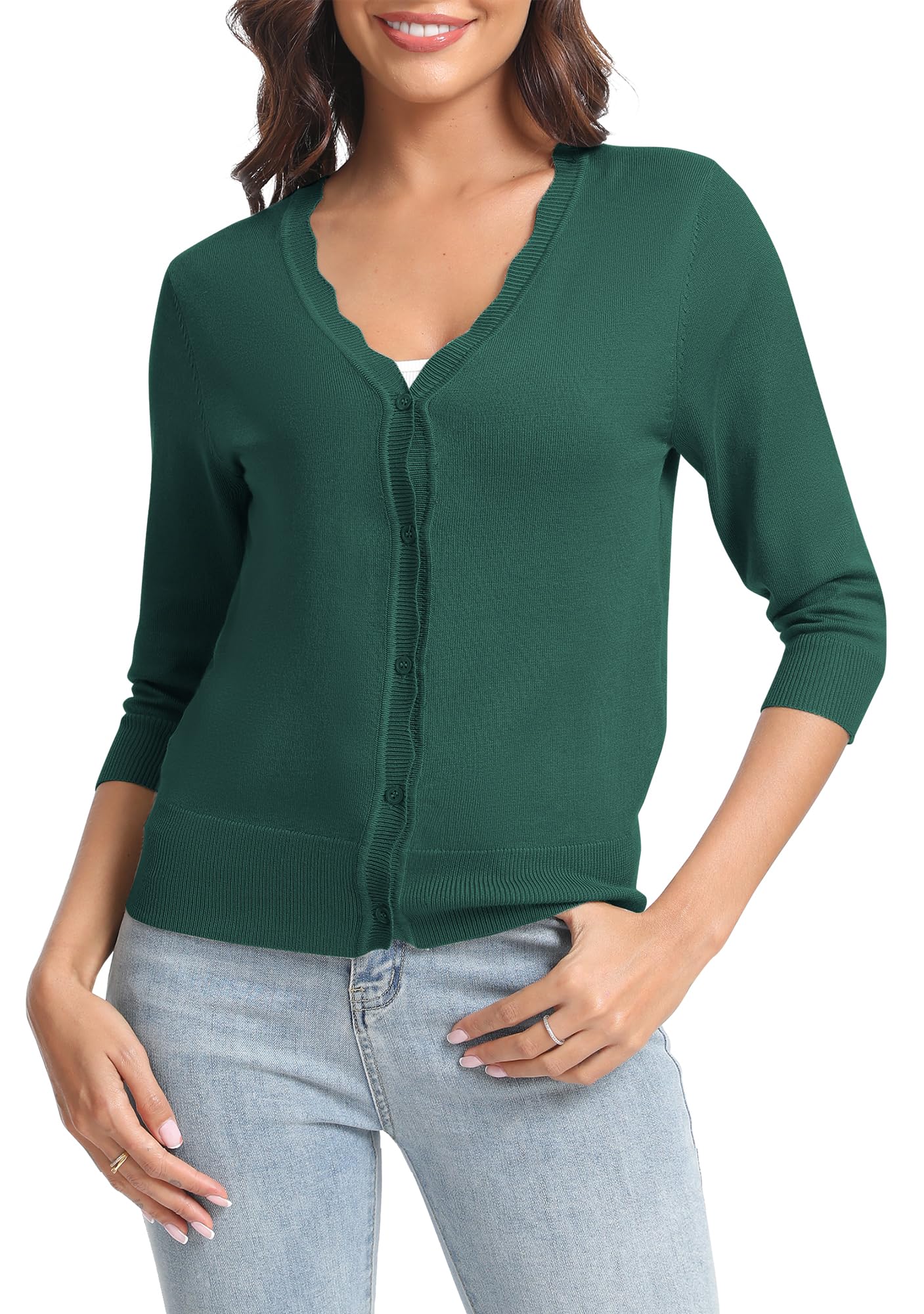 Urban CoCo Woman's 3/4 Sleeve Solid V-Neck Cardigan Sweater for Dress Lightweight Knit Shrugs