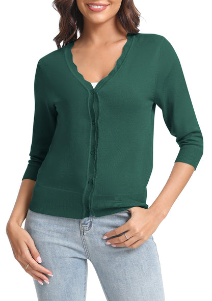 Urban CoCo Woman's 3/4 Sleeve Solid V-Neck Cardigan Sweater for Dress Lightweight Knit Shrugs