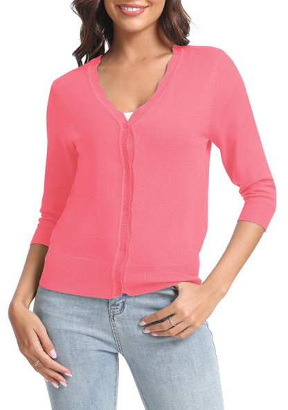 Urban CoCo Woman's 3/4 Sleeve Solid V-Neck Cardigan Sweater for Dress Lightweight Knit Shrugs