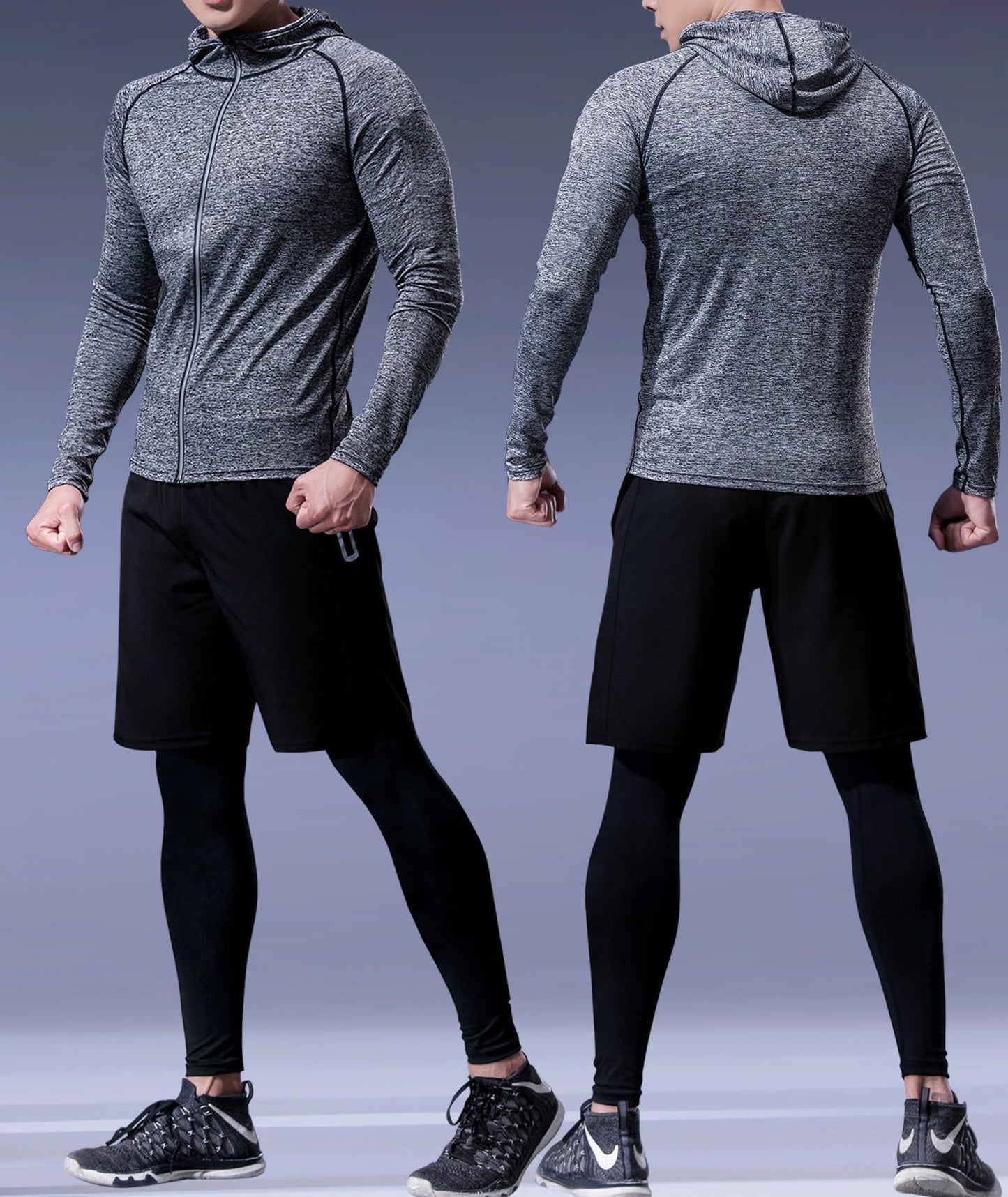 Men's Sports Running Set (Pack of 4 or 5) Athletic Shirt+Short/Compression Shirt+Pants with Coat Tracksuit Gym Suits