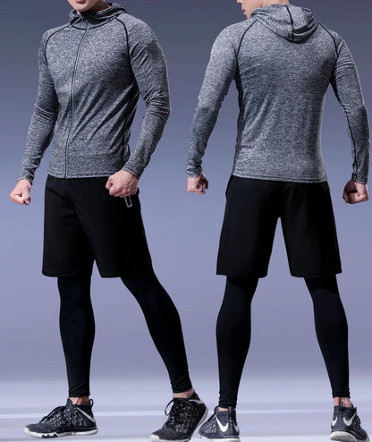Men's Sports Running Set (Pack of 4 or 5) Athletic Shirt+Short/Compression Shirt+Pants with Coat Tracksuit Gym Suits