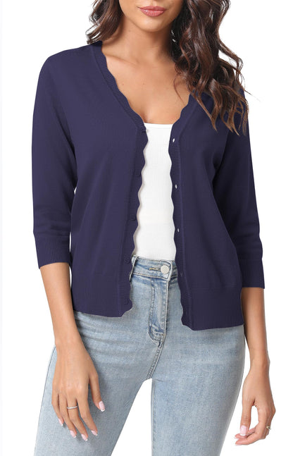 Urban CoCo Woman's 3/4 Sleeve Solid V-Neck Cardigan Sweater for Dress Lightweight Knit Shrugs
