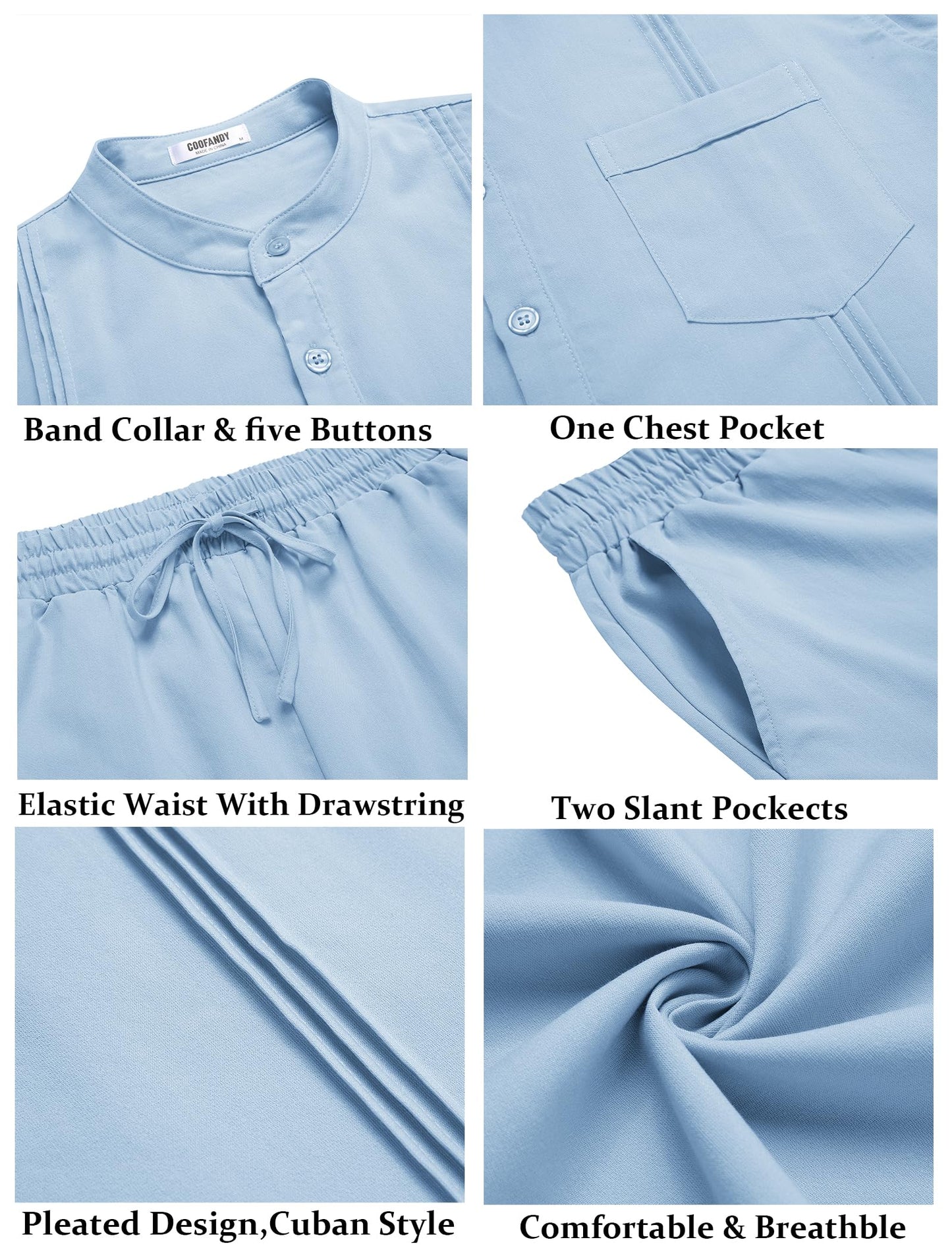 COOFANDY Men's 2 Piece Cotton Linen Sets Casual Long Sleeve Henley Shirts Yoga Pants Set Beach Cuban Outfits