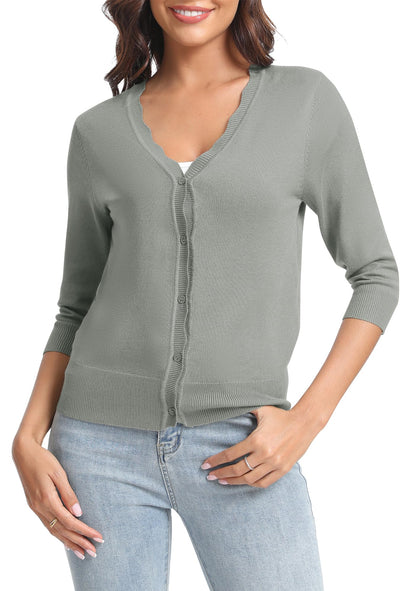 Urban CoCo Woman's 3/4 Sleeve Solid V-Neck Cardigan Sweater for Dress Lightweight Knit Shrugs